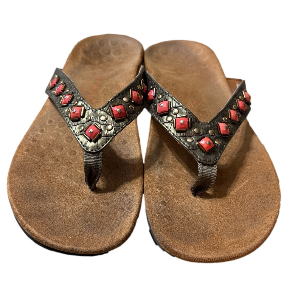 Vionic Bronze and Coral Women's Slip on Sandals size 7 US size 5 UK